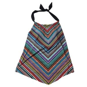 Aquagreen Swim Top Women Size Small Halter Handkerchief  Hem Chevron Multicolor